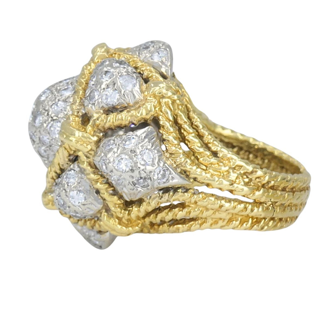 Vintage 18k Yellow Gold and 14k White Gold Diamond Dome Cocktail Ring