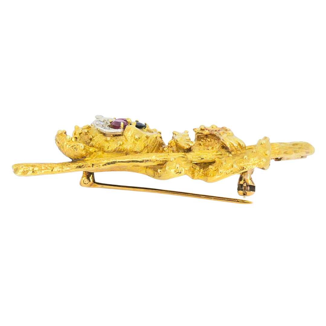 Vintage 18K Gold Brooch Koala Bear on Branch Brooch Ruby Sapphire Diamond
