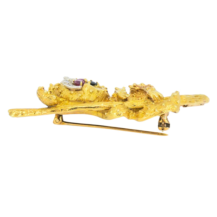 Vintage 18K Gold Brooch Koala Bear on Branch Brooch Ruby Sapphire Diamond