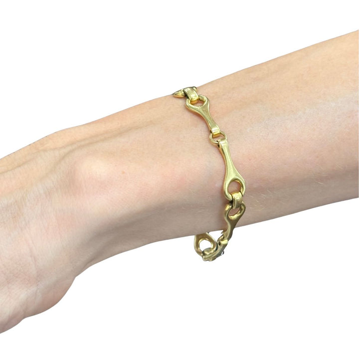 Vintage 18k Yellow Gold Equestrian Horse Bit Stirrup Link Bracelet Circa 1980s
