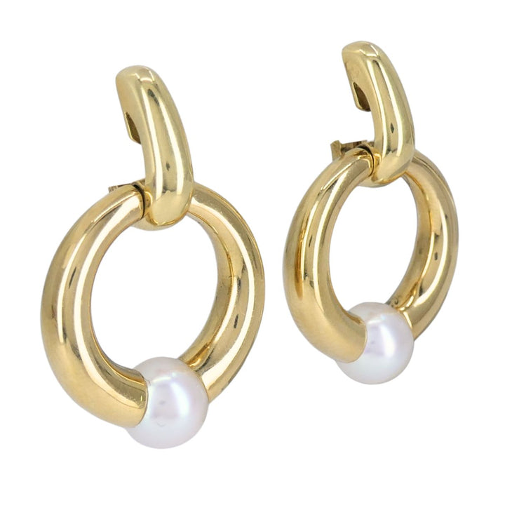 Vintage Cartier 18k Gold Pearl Doorknocker Clip-on Earrings