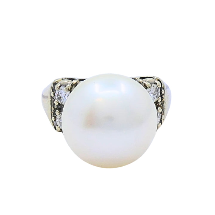 Vintage Pearl Diamond Ring 14k White Gold