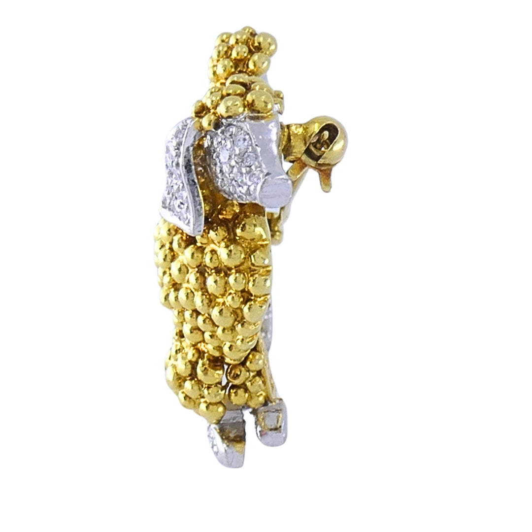 Vintage 18k Two-Tone Gold Pavé Diamond Poodle Brooch
