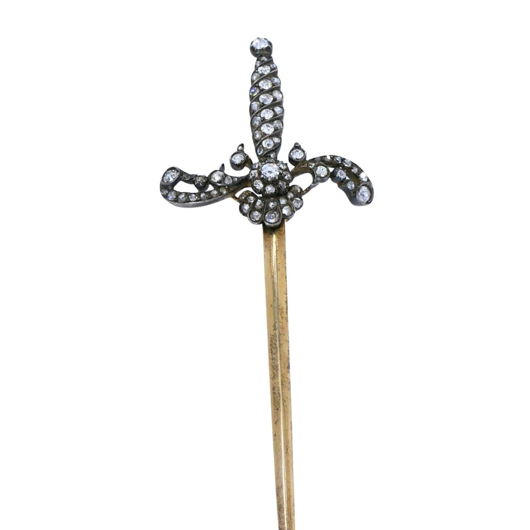 Antique 14k gold Silver Diamond Sword Brooch, circa 1900