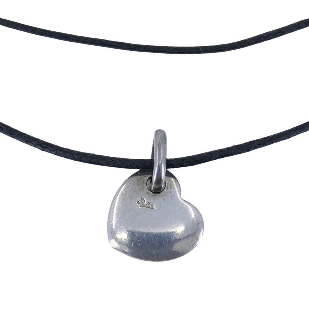 Pomellato Sterling Silver Heart Pendant Black Cord Necklace
