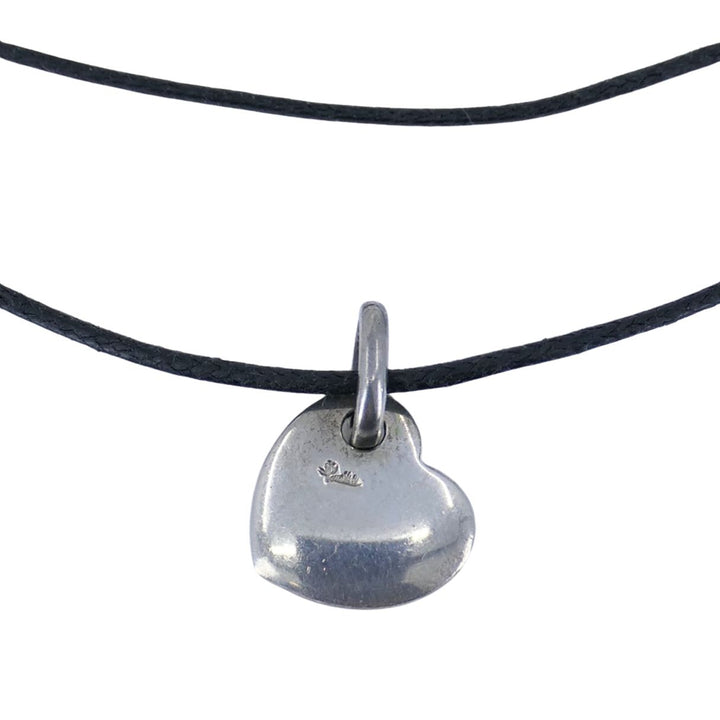 Pomellato Sterling Silver Heart Pendant Black Cord Necklace