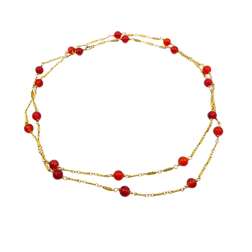 Vintage 14k Gold Carnelian Bead Necklace