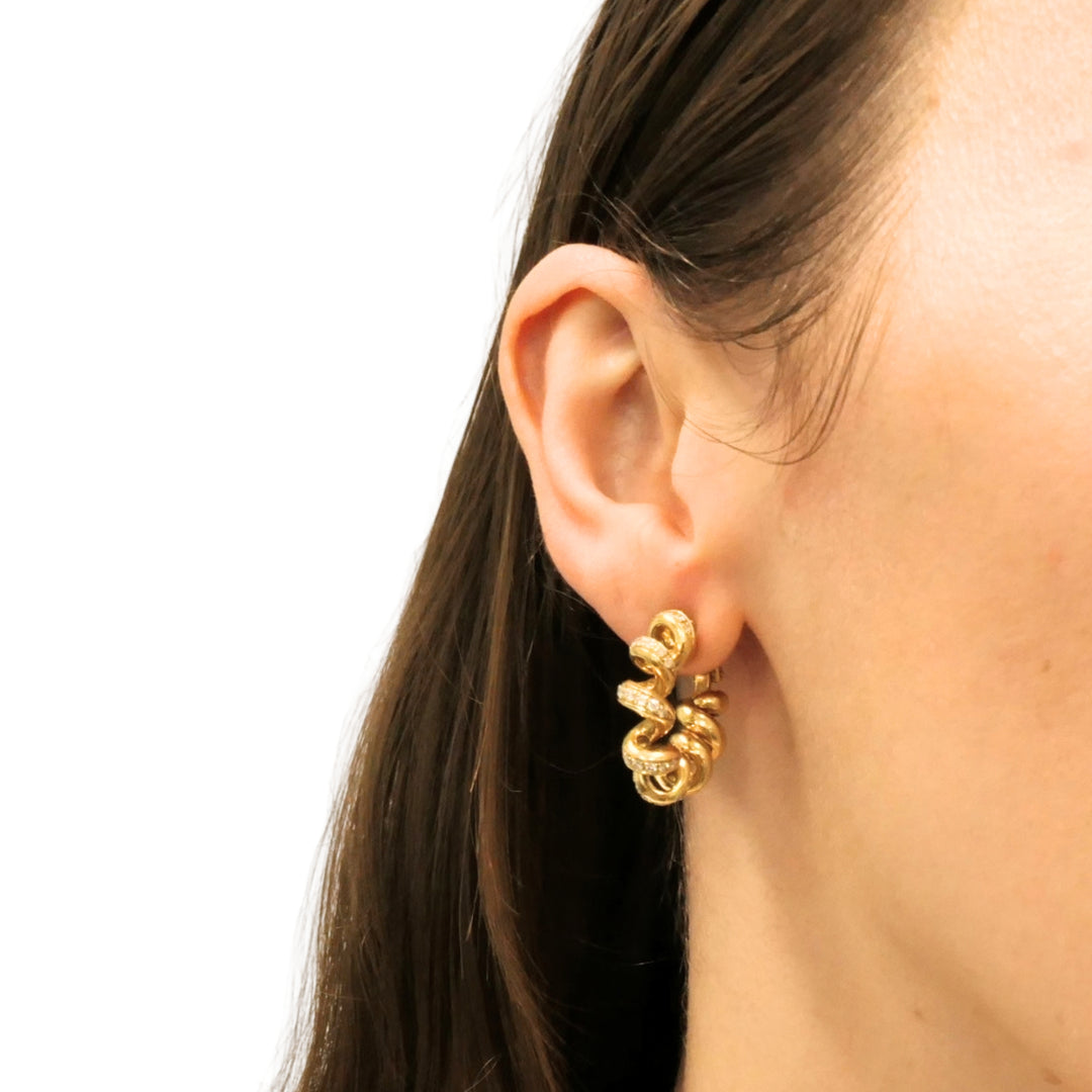 Vintage Boucheron Paris 18k Yellow Gold Hoop Earrings Diamond