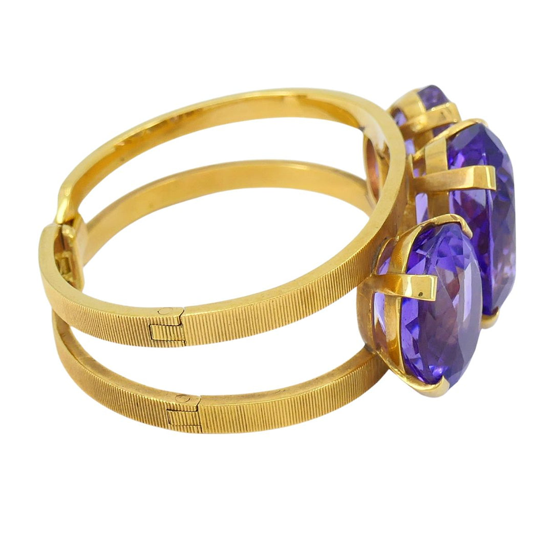 Vintage Hermès 18k Gold Amethyst Clamper Bracelet