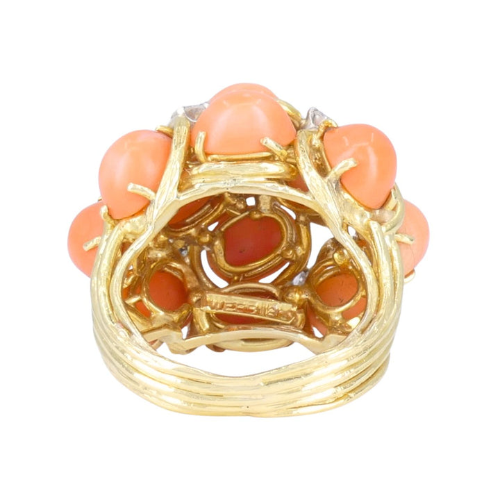 David Webb 18k Gold Coral Diamond Cocktail Dome Ring