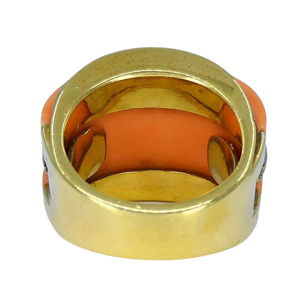 Vintage Italian 18k Gold Coral Diamond Ring
