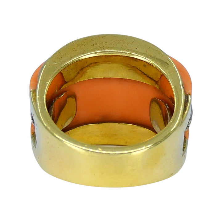 Vintage Italian 18k Gold Coral Diamond Ring