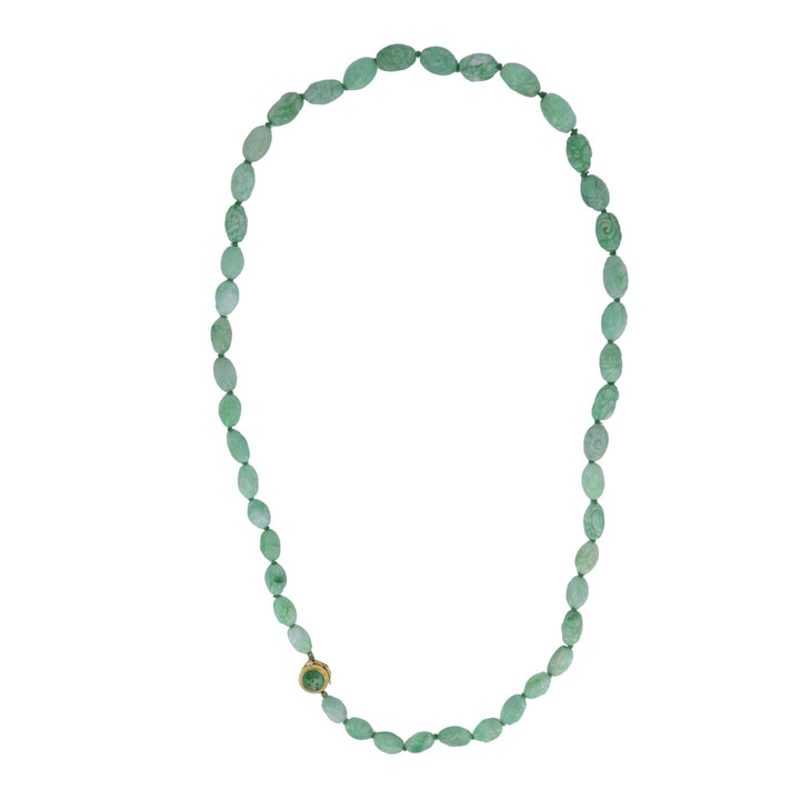 Vintage 14k Gold Apple Jade Carved Bead Necklace