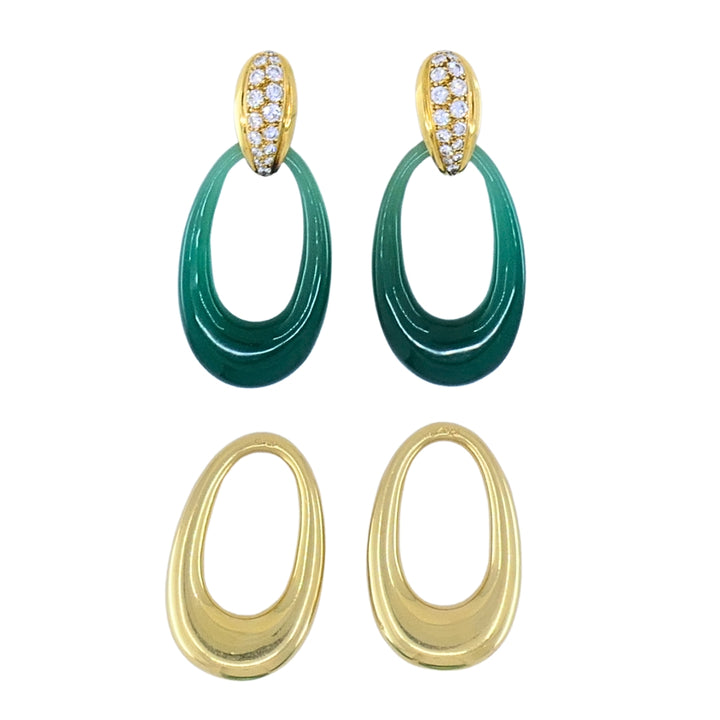 Cartier 18K Gold Chrysoprase Diamond Interchangeable Doorknocker Earrings