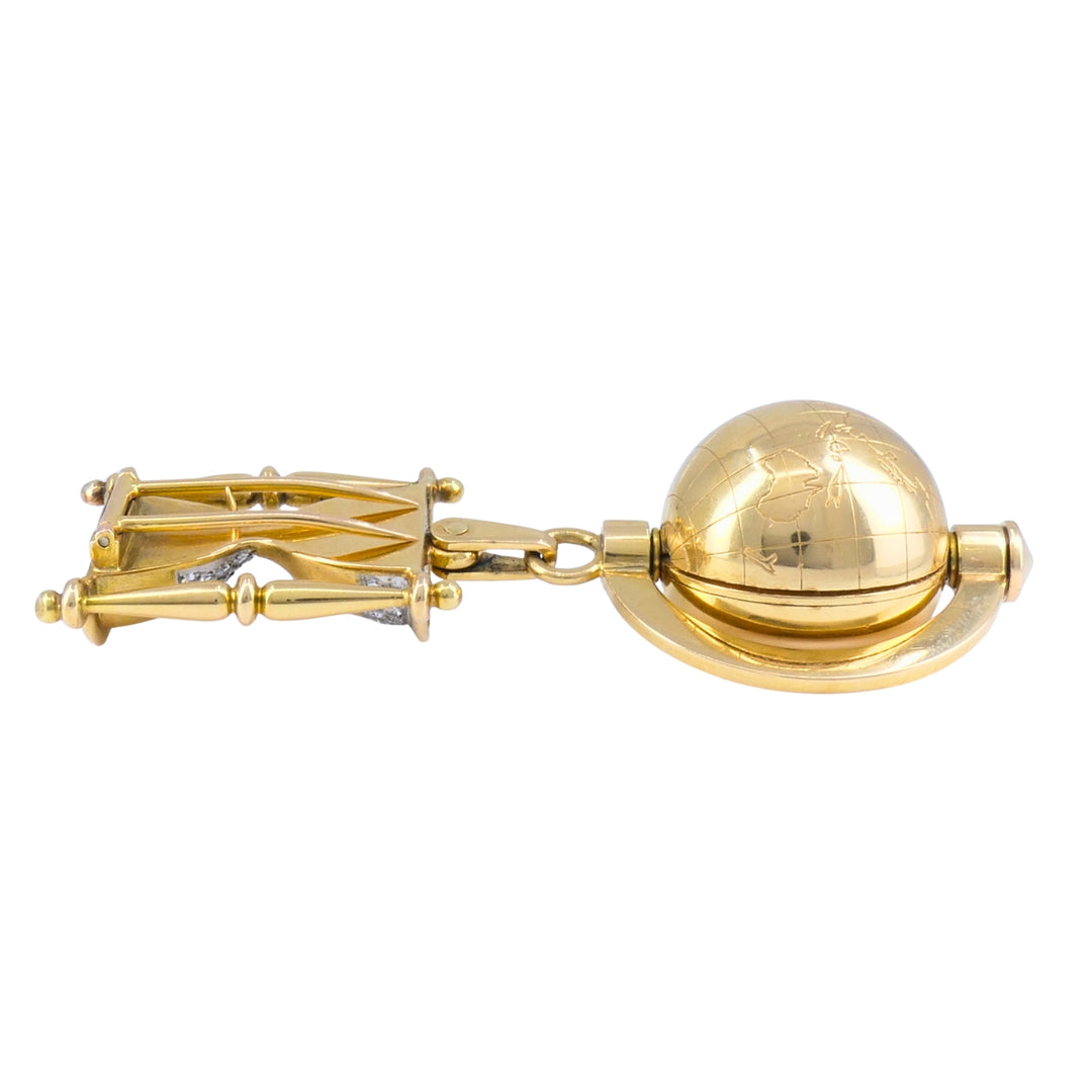 Vintage French Lapel Watch Pin Clip 18k Gold Diamonds