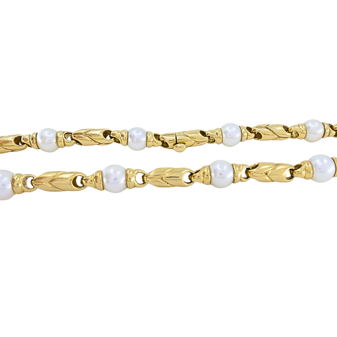 Bvlgari Bulgari Passo Doppio Pearl 18k Gold Link Necklace