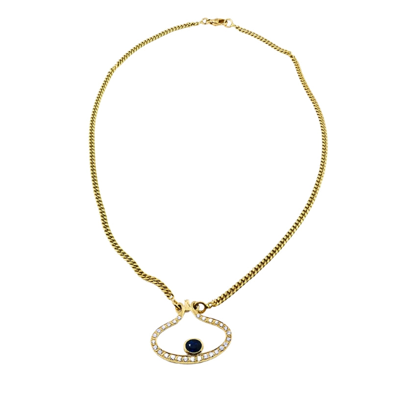 14k Gold Diamond Sapphire Pendant Necklace Eye Motif