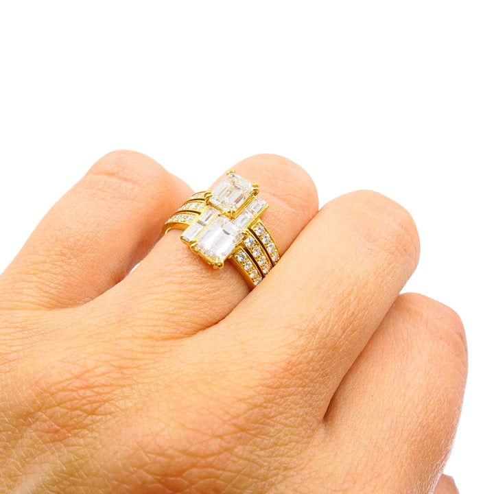 Chaumet 18k Gold Emerald Cut Baguette Diamond Cocktail Ring