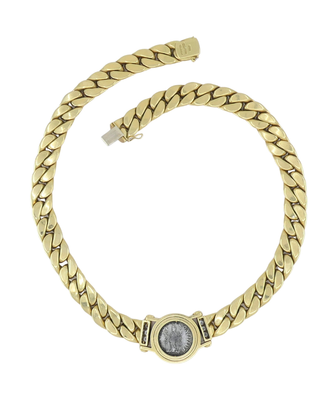 Carlo Weingrill 18k Gold Chain Diamond Roman Coin Necklace
