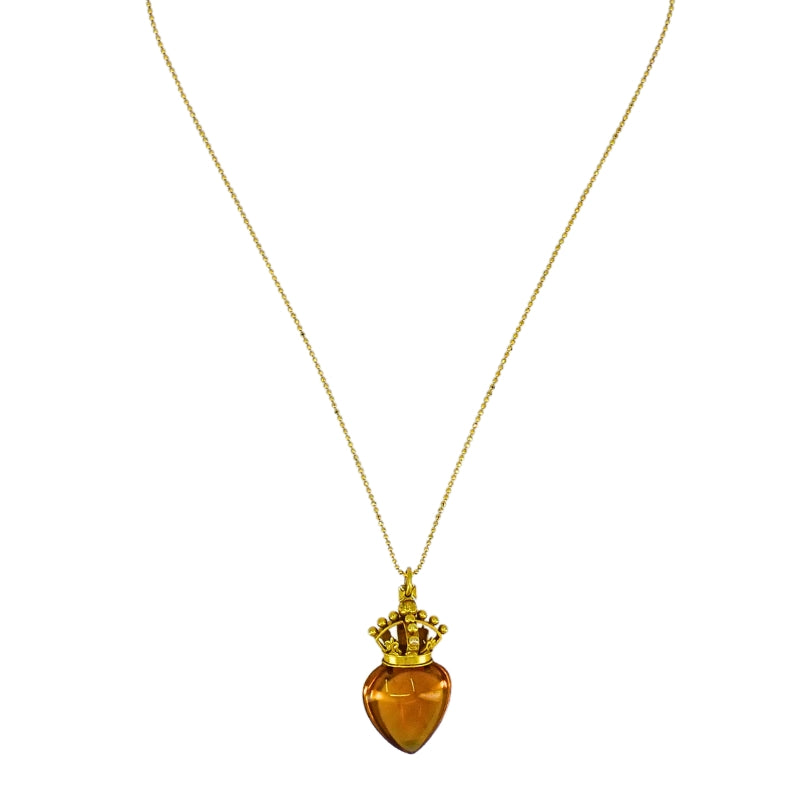 Heart and Crown Pendant Citrine 14k Gold Necklace