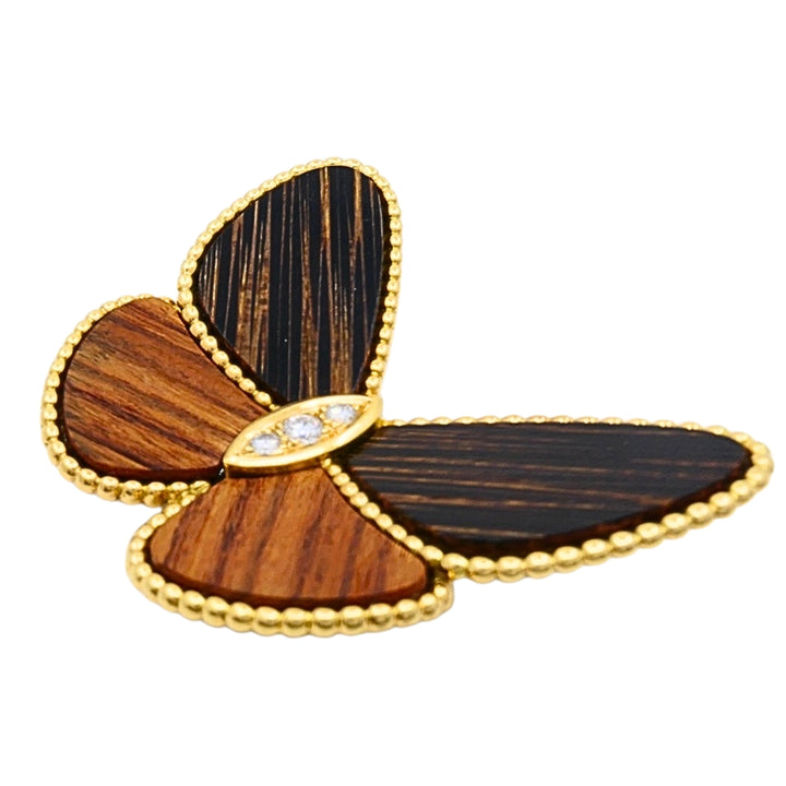 Van Cleef & Arpels Butterfly Brooch 18k Gold Wood Diamond