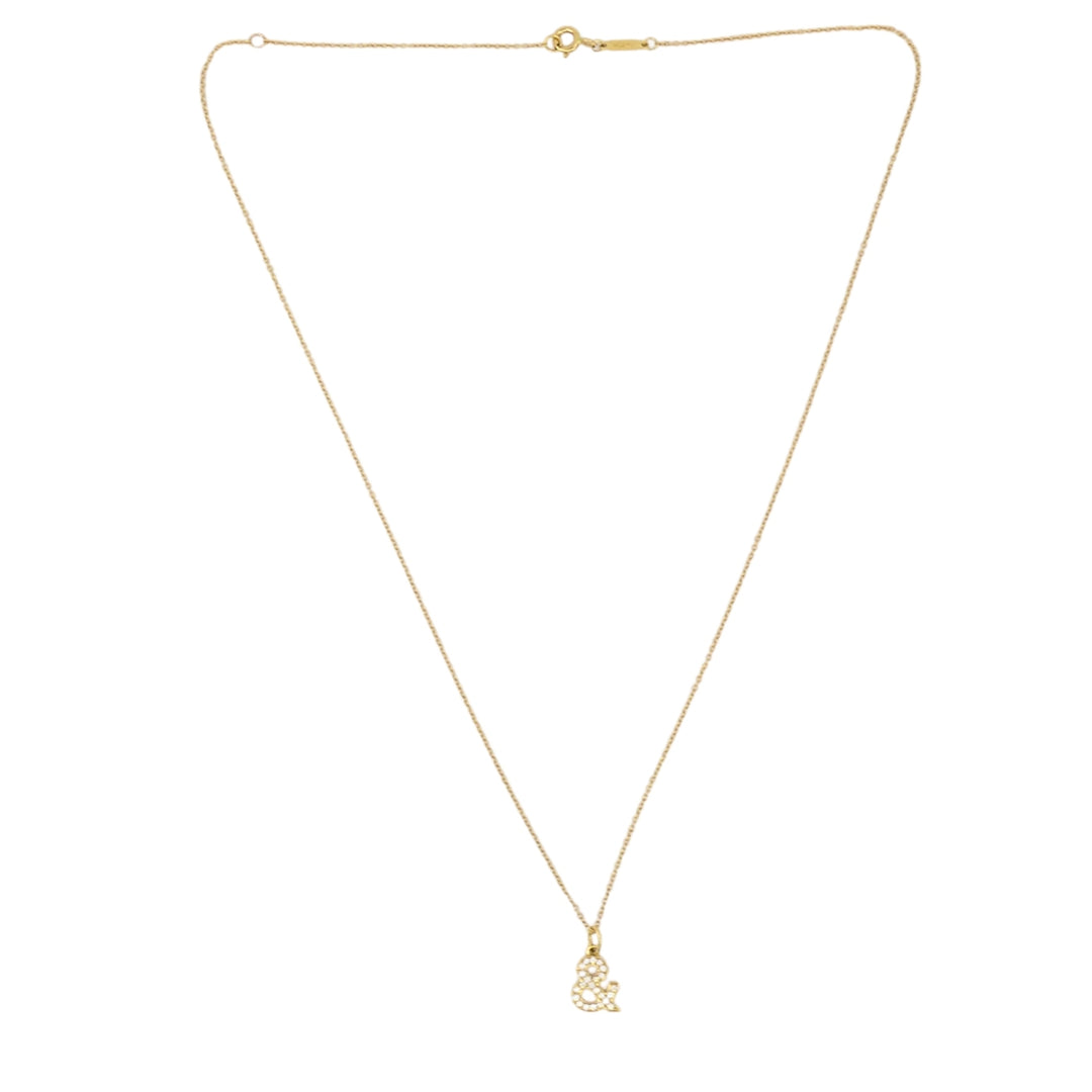 Tiffany & Co. Charm Pendant Necklace 18k Gold Diamond Ampersand Original Box