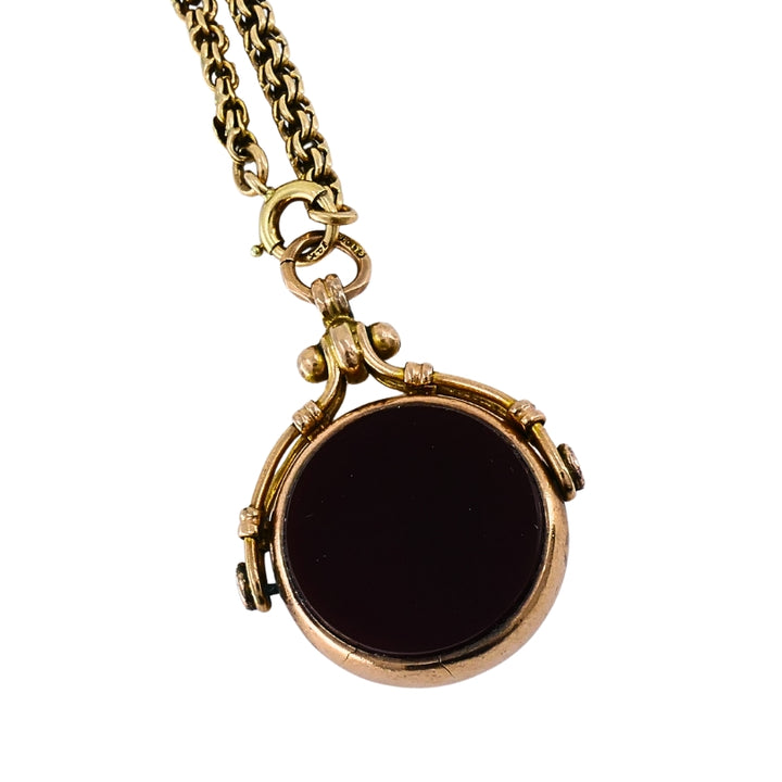 Antique 9k Gold Carnelian Bloodstone Pendant  14k Gold Chain Necklace