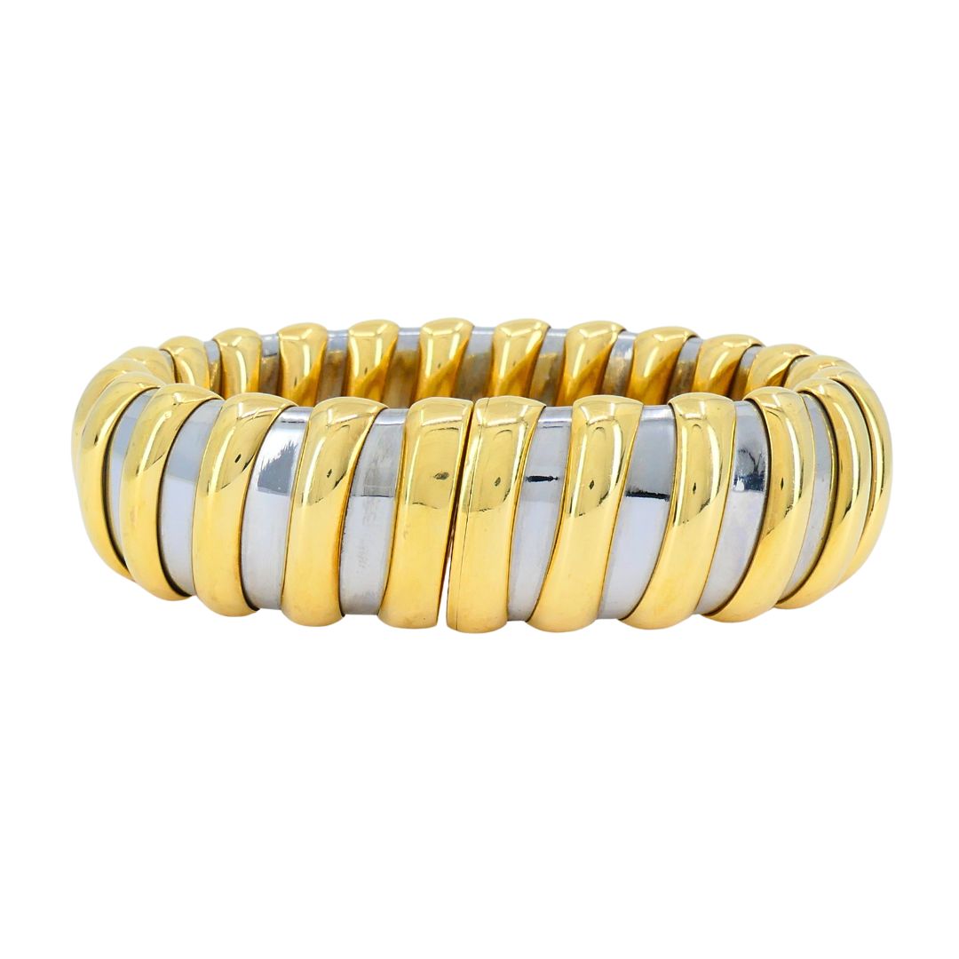 Vintage Bvlgari 18k Gold Stainless Steel Cuff Bracelet