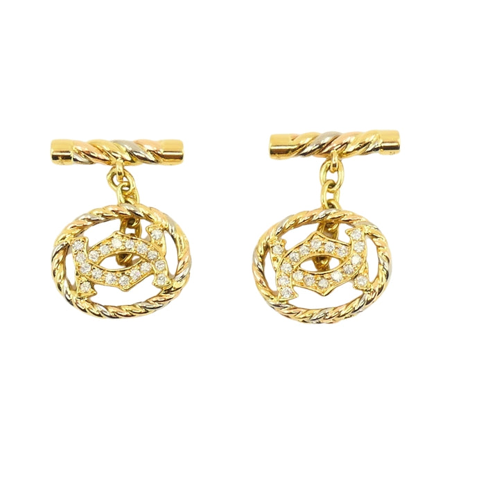 Cartier C de Cartier Diamond Cufflinks Tri-Tone 18k Gold