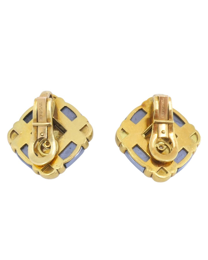 Bvlgari Bulgari Pyramid Collection 18k Gold Hematite Clip-On Earrings