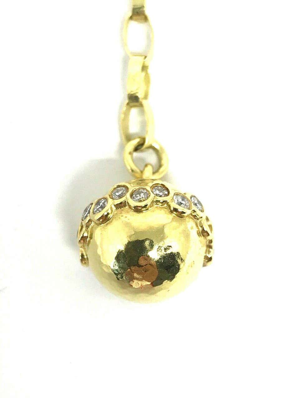 Artisan Yellow Gold Diamond Ball Pendant Lariat Necklace