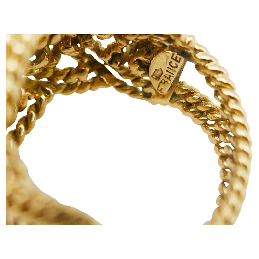 French Vintage Diamond Gold Braided Rope Ring