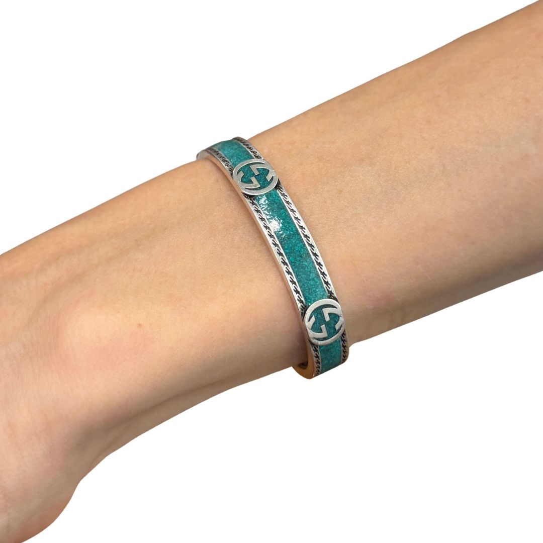 Gucci Sterling Silver Enamel Interlocking G Cuff Bracelet
