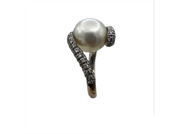 Mikimoto Pearl Gold Cocktail Ring, Diamond 18k White Gold