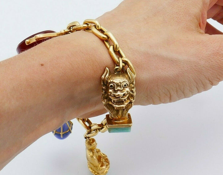 Antique French Yellow Gold Gemstone Charm Bracelet