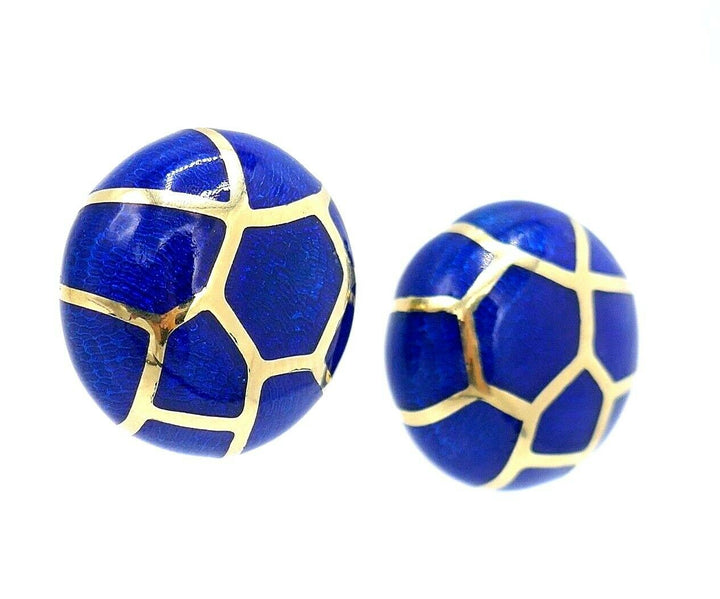 Angela Cummings Blue Enamel Yellow Gold Clip-On Earrings