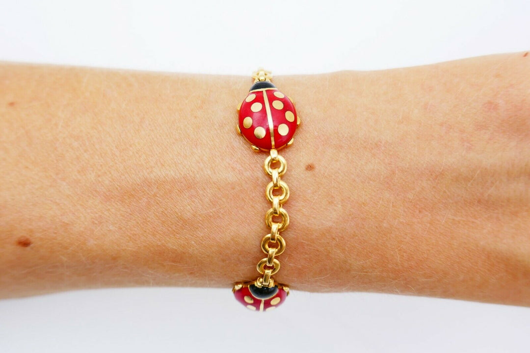 Cartier Vintage Yellow Gold Enamel Ladybug Bracelet