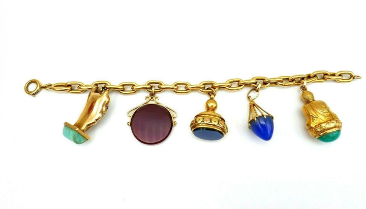 Antique French Yellow Gold Gemstone Charm Bracelet