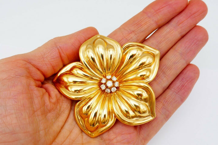 Van Cleef & Arpels Yellow Gold Diamond Large Magnolia Brooch