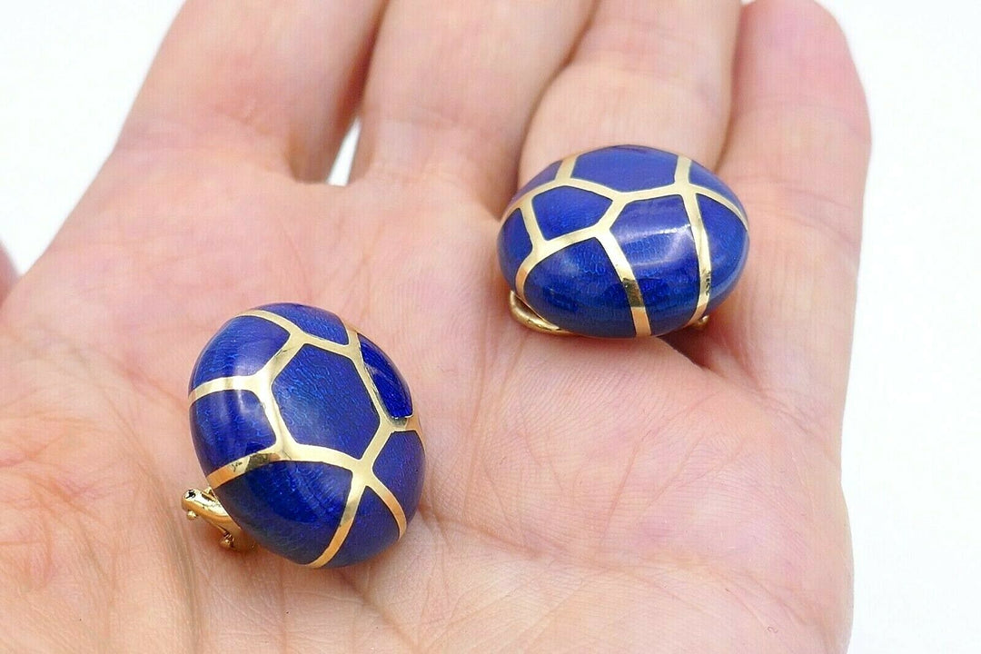 Angela Cummings Blue Enamel Yellow Gold Clip-On Earrings