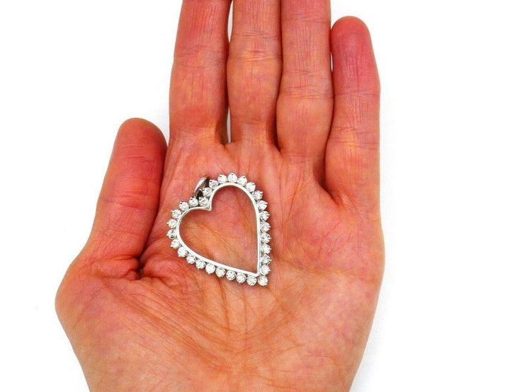 Vintage 14k White Gold Diamond Heart Pendant