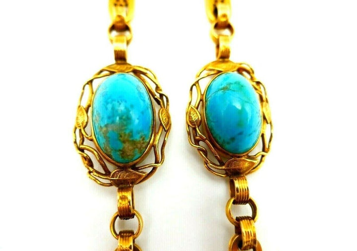 Antique Yellow Gold Diamond Enamel Turquoise Scarab Necklace