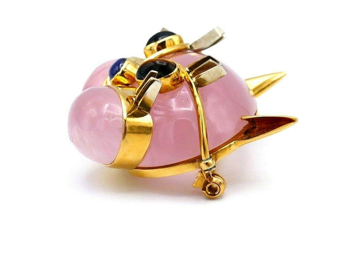 Tiffany & Co. Vintage Pink Quartz Gemstone Yellow Gold Cat Face Brooch