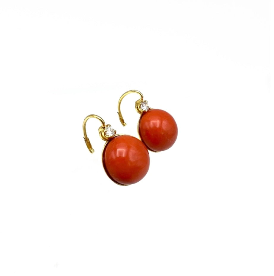 Victorian Yellow Gold Coral and Diamond Earrings