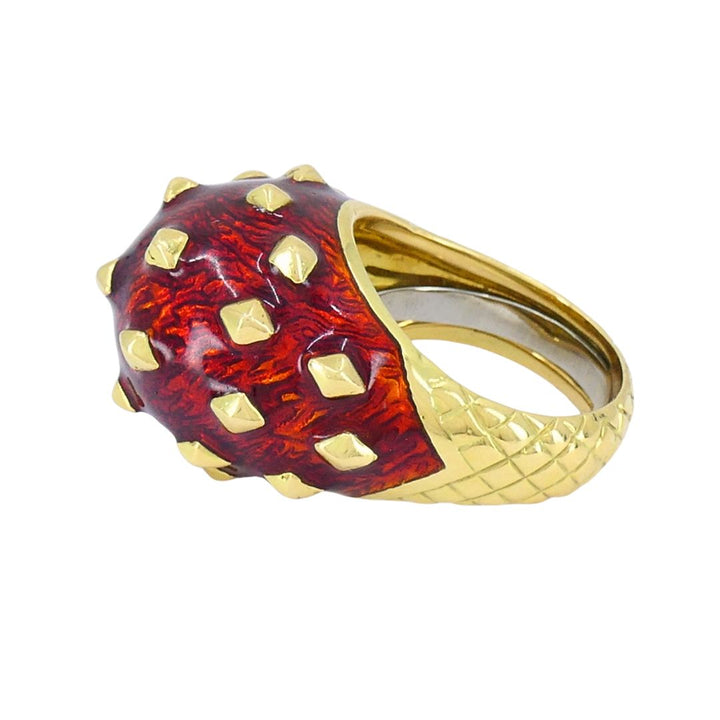 Vintage David Webb 18k Gold Enamel Dome Cocktail Ring