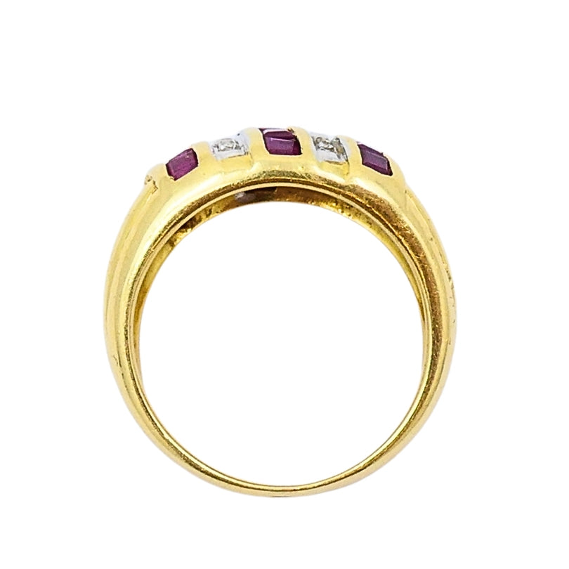 Vintage Dome Ring 18k Gold French Diamond Ruby