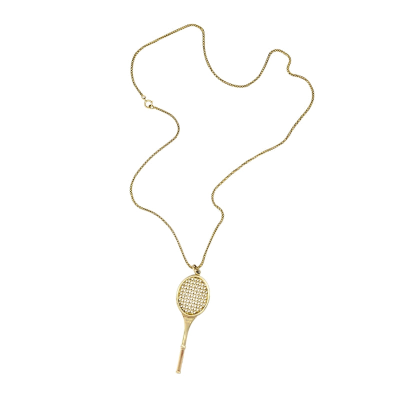 Vintage Cartier 14k Gold Tennis Racket Pendant & 14k Chain (Unsigned) Necklace