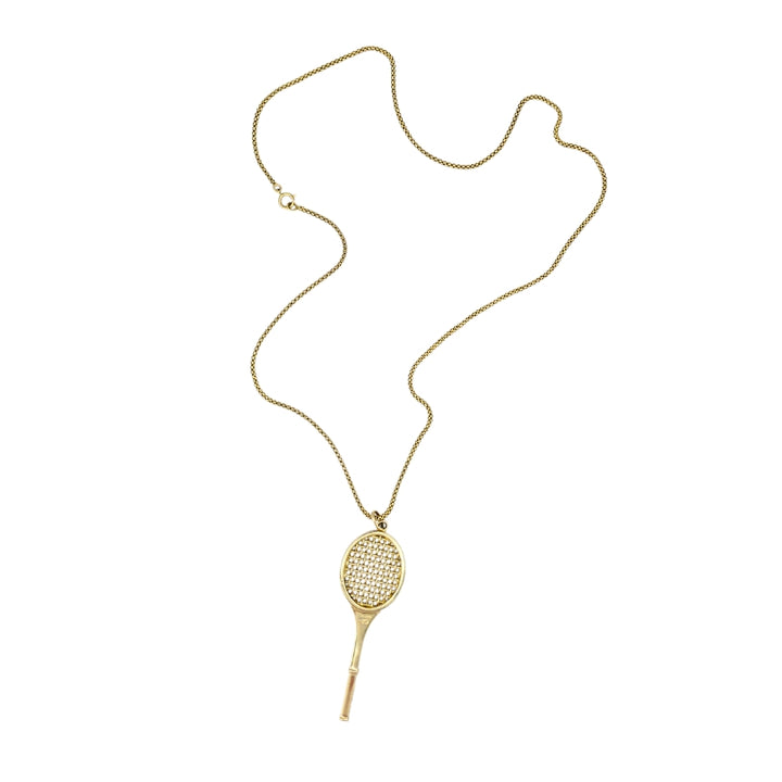 Vintage Cartier 14k Gold Tennis Racket Pendant & 14k Chain (Unsigned) Necklace