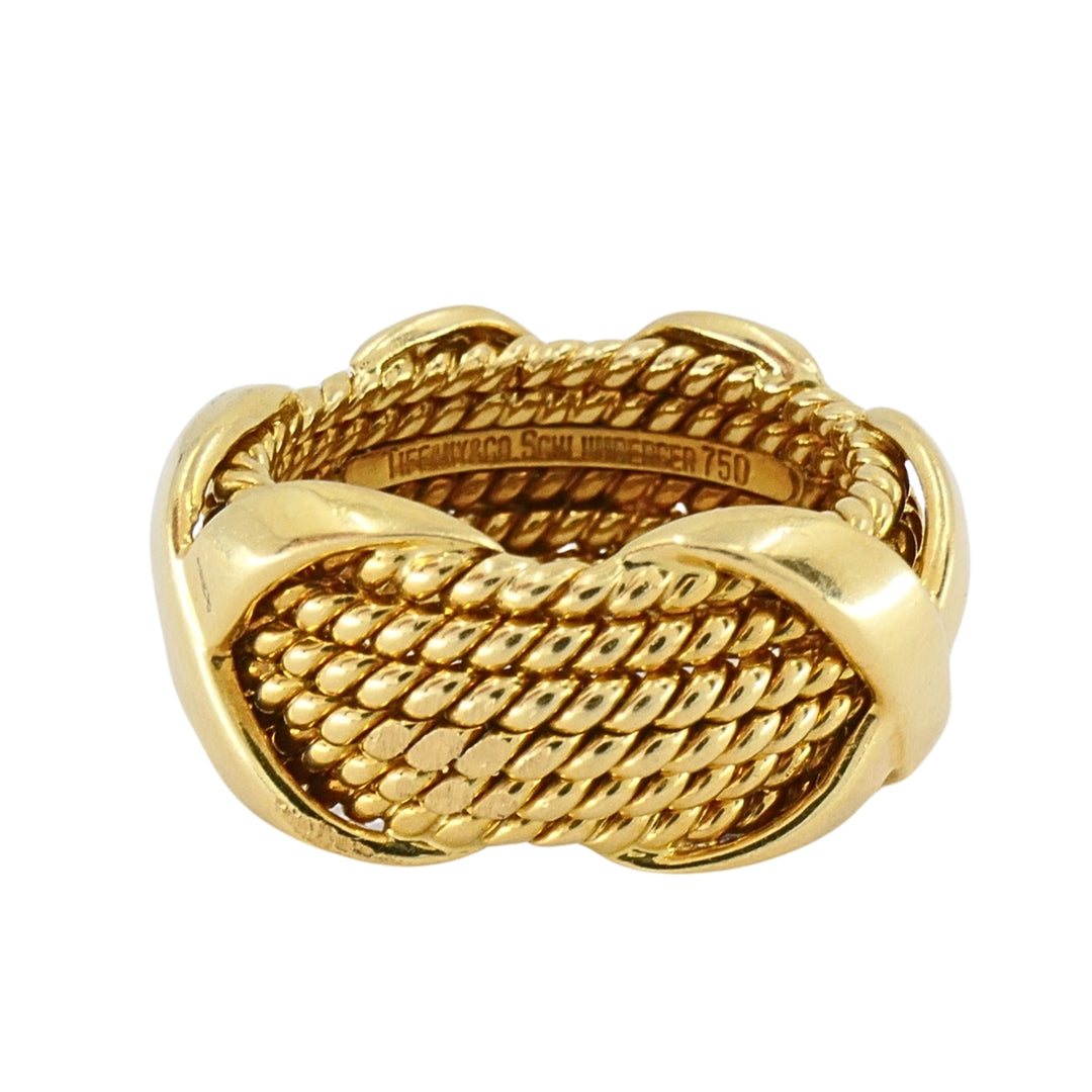 Tiffany & Co. Schlumberger 18k Gold Six-Row Rope "X" Band Ring