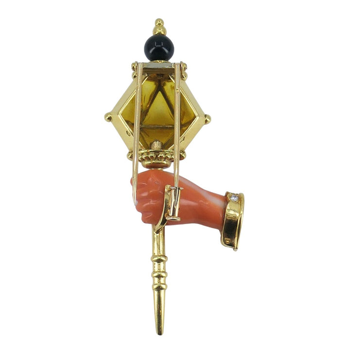 Vintage French 18k Gold Coral Diamond Clip Brooch